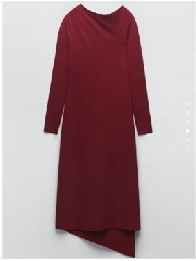 Zara Asymmetric Knit Dress in Burgundy